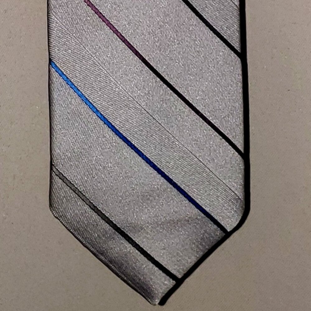 Vintage "MERVYN'S MEN'S COLLECTION" TIE (Grey With Multi Color Diagonal Stripes)